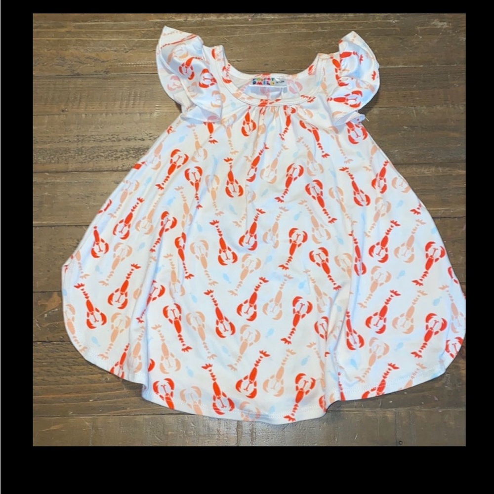Dot Dot Smile White Dress with Red and Light Blue lobster 🦞 Print